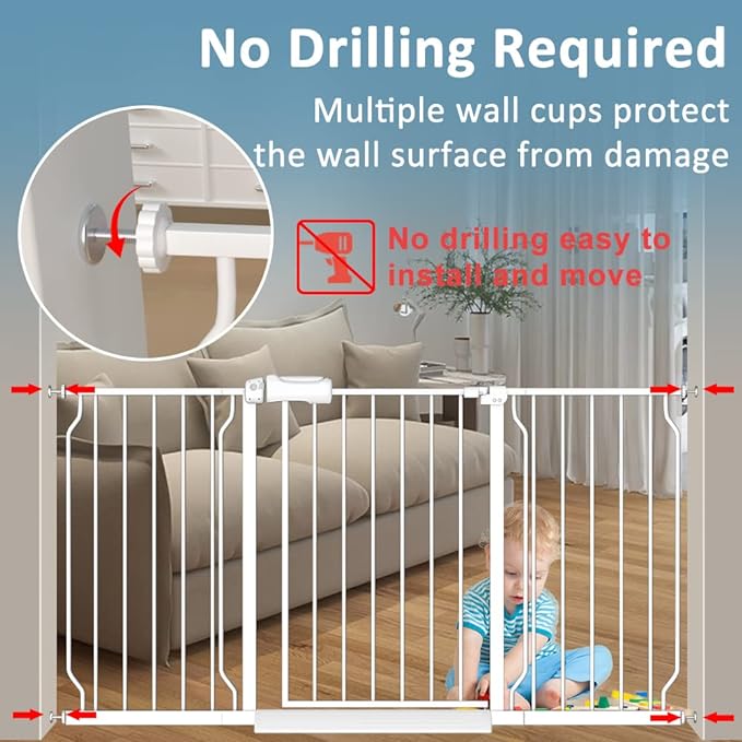 Extra Wide Baby Gates 71.5-76.3 Inch White Pressure Mounted Baby Gate Indoor - Image 4