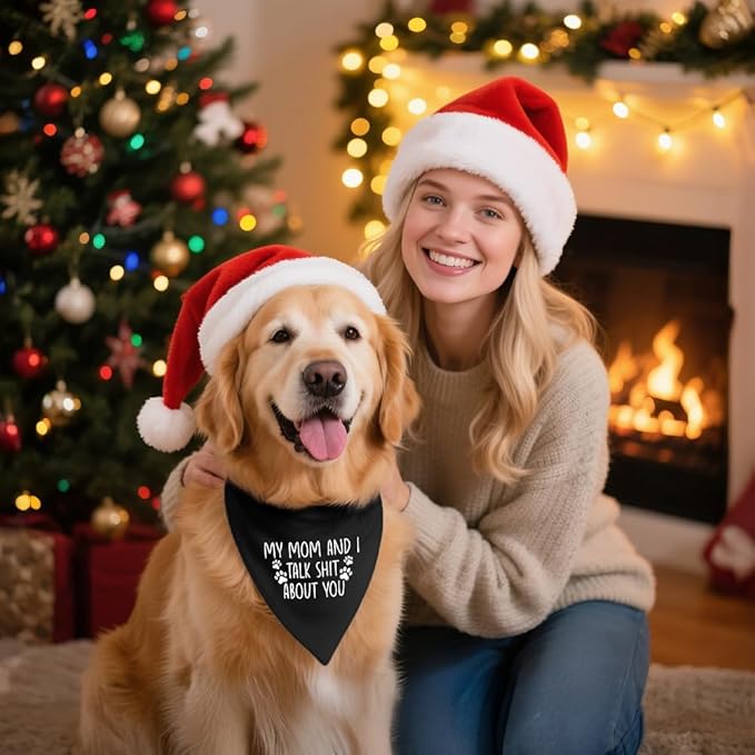 My Mom and I Talk About You Black Dog Bandana, Hilarious Sarcastic Pet Scarf - Image 5