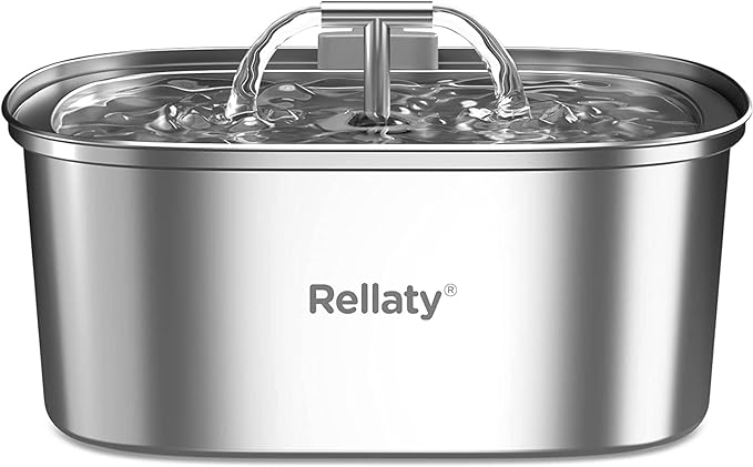 Cat Water Fountain Stainless Steel: 3.2L/108oz Pet Foundatin Water Bowl by Rellaty