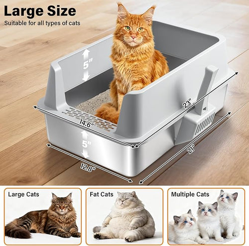 2 Pack Stainless Steel Litter Box, XL Metal Cat Litter Box - Image 2