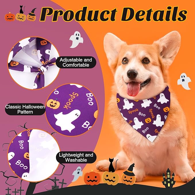 Sanwuta 50 Pcs Halloween Dog Bandanas and Collar Bow Ties Set 25 Bandanas Bulk - Image 5