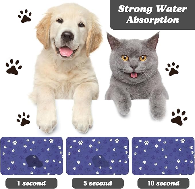 Dog Food Mat, Absorbent Water Bowl Mats Cat Pet Feeding Placemats Dark Blue 12 - Image 2