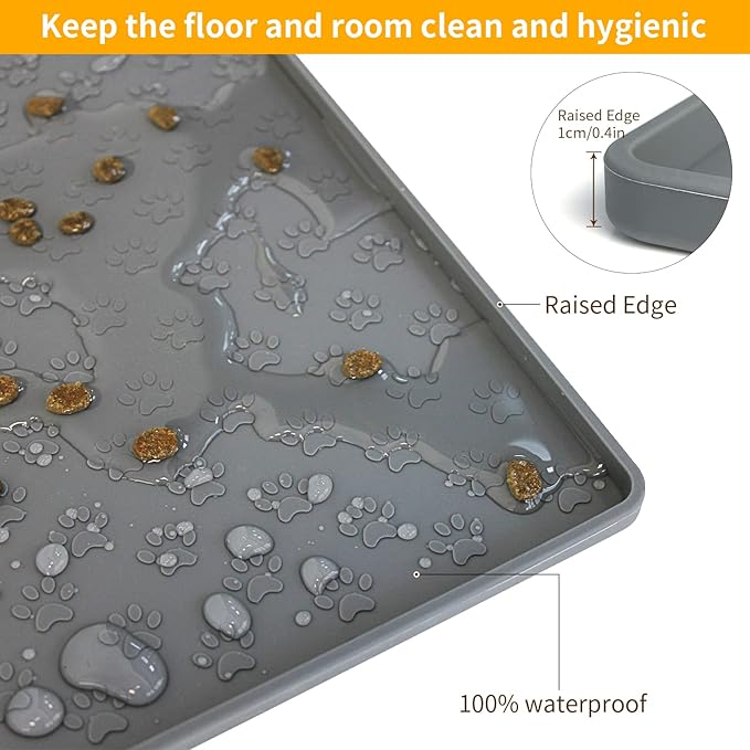 Ptlom Grey Pet Placemat for Dog and Cat, Waterproof Non-Slip Silicone Feeding - Image 6