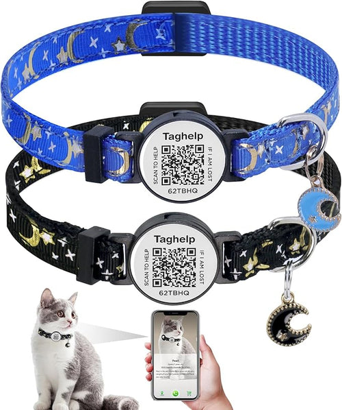 2 Pack Stars and Moon, Solid & Safe Safety Plaid Kitten Collars by Taghelp