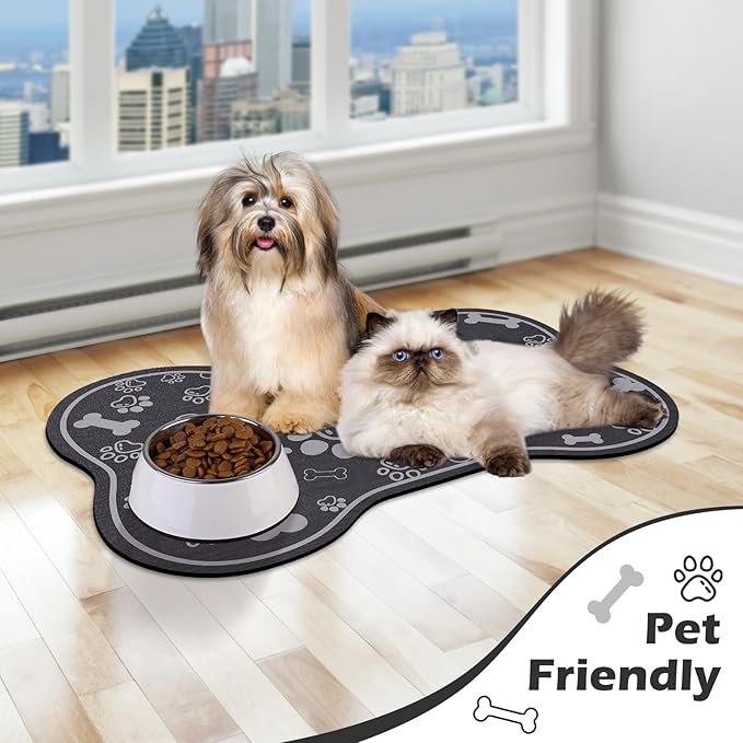 Dog Cat Food Mat, Rapid Absorbent Pet Feeding Mat, Bone Shaped Dog Placemat - Image 6
