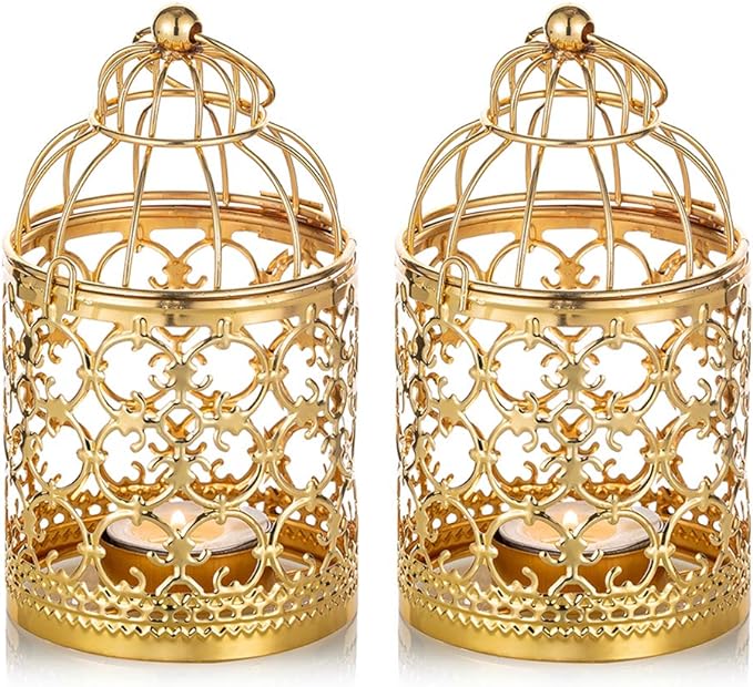 2 Pcs Small Metal Tealight Hanging Birdcage Lantern, Vintage Decorative by Nuptio