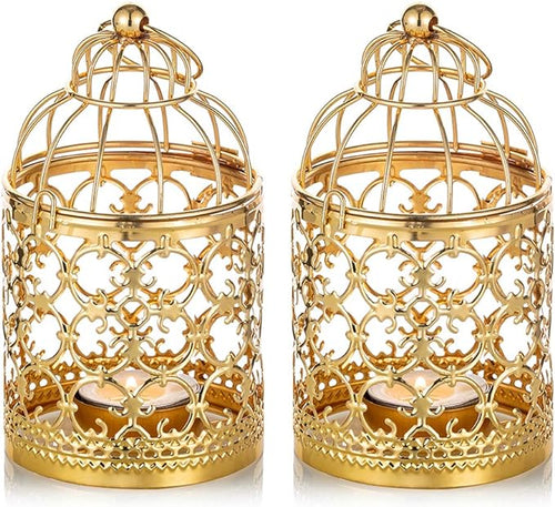 2 Pcs Small Metal Tealight Hanging Birdcage Lantern, Vintage Decorative by Nuptio