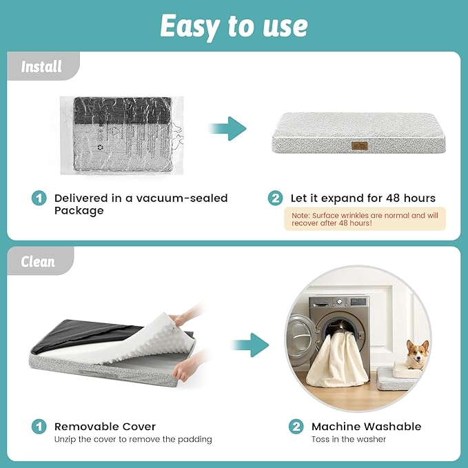 Dog Crate Bed for Small Size Dogs, Rectangular Orthopedic Cat Beds, Foam - Image 8
