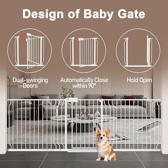 WAOWAO Baby Gate 62.20-71.26" Extra Wide Pressure Mounted Walk Through Swing - Image 4