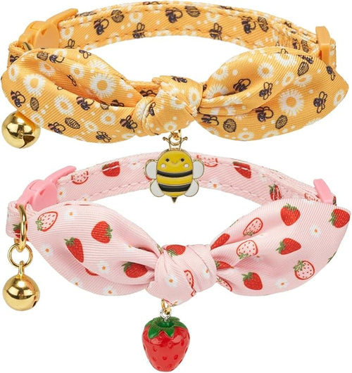 2 Pack Cotton Cat Collar, Removable Bowtie, Floral Pattern, Safety Breakaway by Petiry