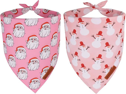 ADOGGYGO Pink Christmas Dog Bandanas 2 Pack, Reversible Santa Snowman Xmas by ADOGGYGO