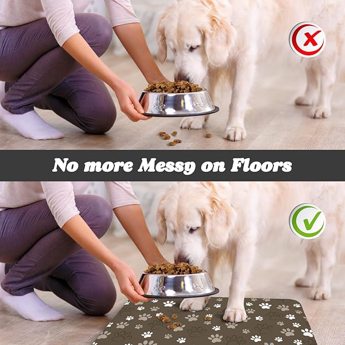 Dog Food Mat, Absorbent Water Bowl Mats Cat Pet Feeding Placemats Brown 16 * 24 - Image 5