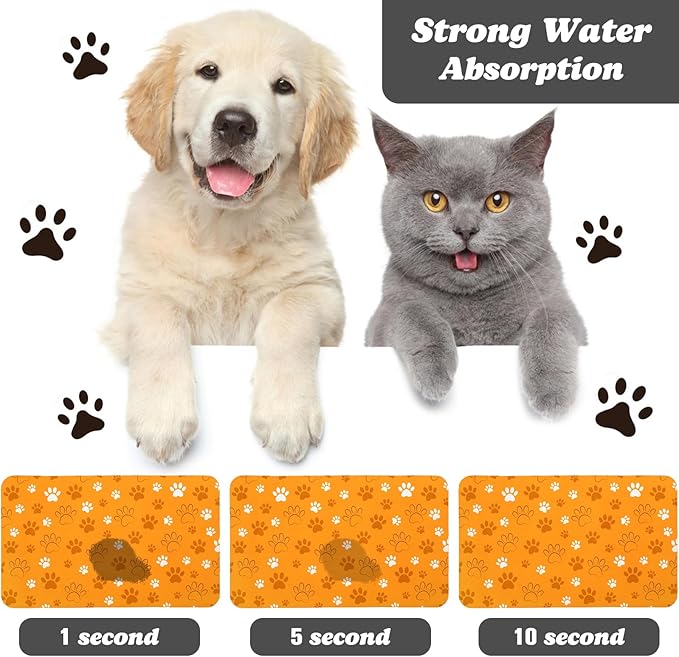 Dog Food Mat, Absorbent Water Bowl Mats Cat Pet Feeding Placemats Orange 12 * - Image 2