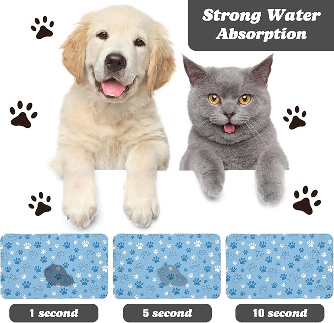 Dog Food Mat, Absorbent Water Bowl Mats Cat Pet Feeding Placemats Blue 16 * 24 - Image 2