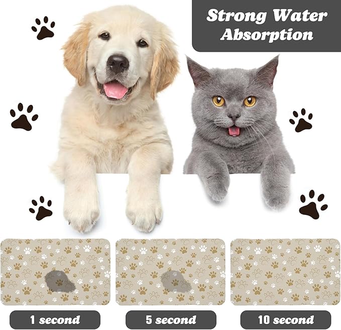 Dog Food Mat, Absorbent Water Bowl Mats Cat Pet Feeding Placemats Beige 24 * 32 - Image 2