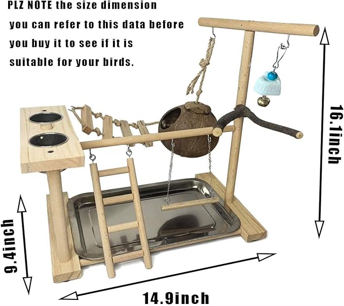 Parakeet Playground Bird Play Stand Natural Wood Perch Gym Parrots Nest Climb - Image 6