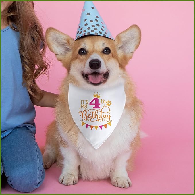 It's My 4th Birthday Dog Bandana Happy 4th Birthday Pet Triangle Scarf - Image 6