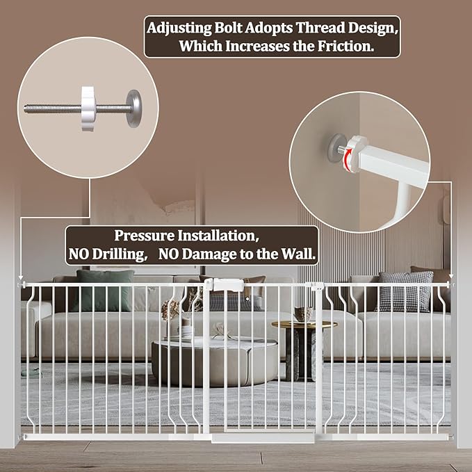 WAOWAO Baby Gate 85.83-95.25" Extra Wide Pressure Mounted Walk Through Swing - Image 5