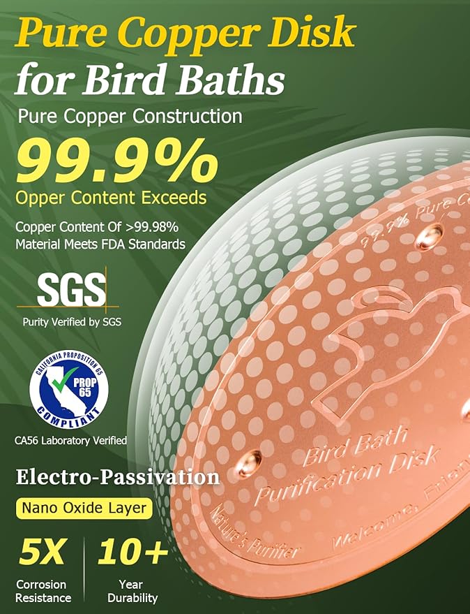 Mellbree Bird Bath Copper Disk, 0.6mm Reinforced 99.99% Pure Copper Cleaning - Image 4