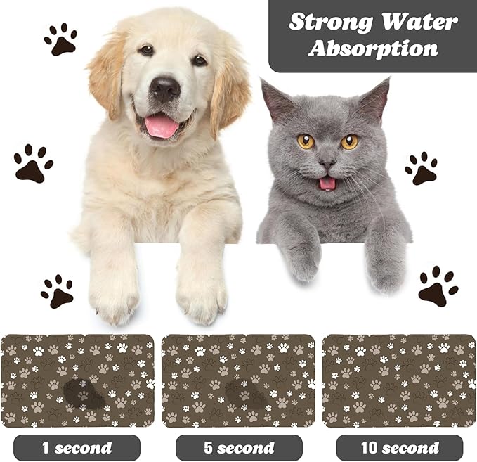 Dog Food Mat, Absorbent Water Bowl Mats Cat Pet Feeding Placemats Brown 17 * 30 - Image 2