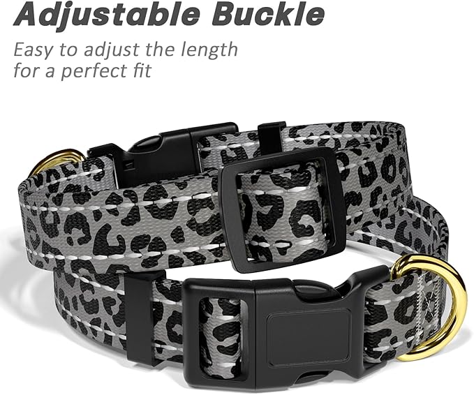 Reflective Dog Collar for Medium Dogs, Cute Leopard Style Adjustable Heavy-Duty - Image 6