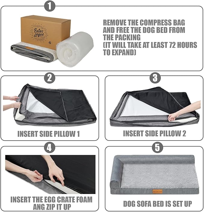 Patas Lague Orthopedic Dog Bed Medium Size Dog 30''X20'', Waterproof L Bolster - Image 7