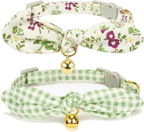 2 Pack Cotton Cat Collar, Removable Bowtie, Floral Pattern, Safety Breakaway by Petiry