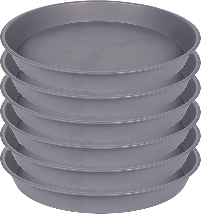 6 Pack of 10 inch Plant Saucer Gray, Heavy Duty Plastic Plant Saucer 10 inch by Bleuhome