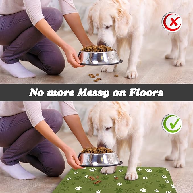 Dog Food Mat, Absorbent Water Bowl Mats Cat Pet Feeding Placemats Dark Green 24 - Image 5