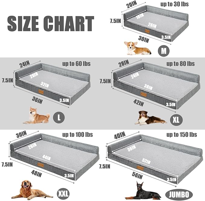 Patas Lague Orthopedic Dog Bed Medium Size Dog 30''X20'', Waterproof L Bolster - Image 5
