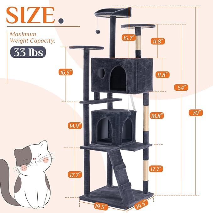 Sweetcrispy 70 Inch Cat Tree Tower, Indoor Cat Condo - Image 6