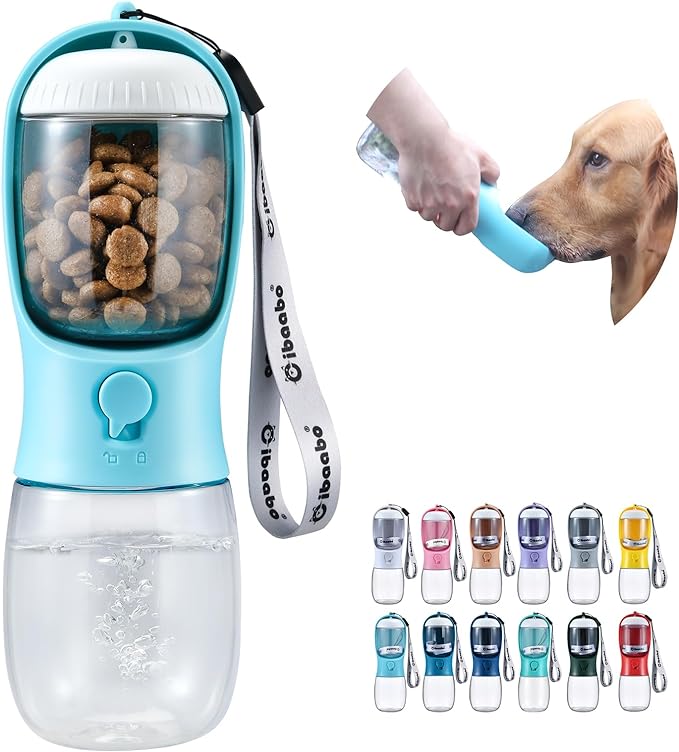 Dog Water Bottle with Food Container, Travel Puppy Water Bowl, Portable Pet by Cibaabo