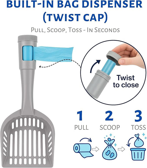 2-in-1 Pooper Scooper with Bag Attachment, Cat Litter Shovel Scoop with Bag - Image 2