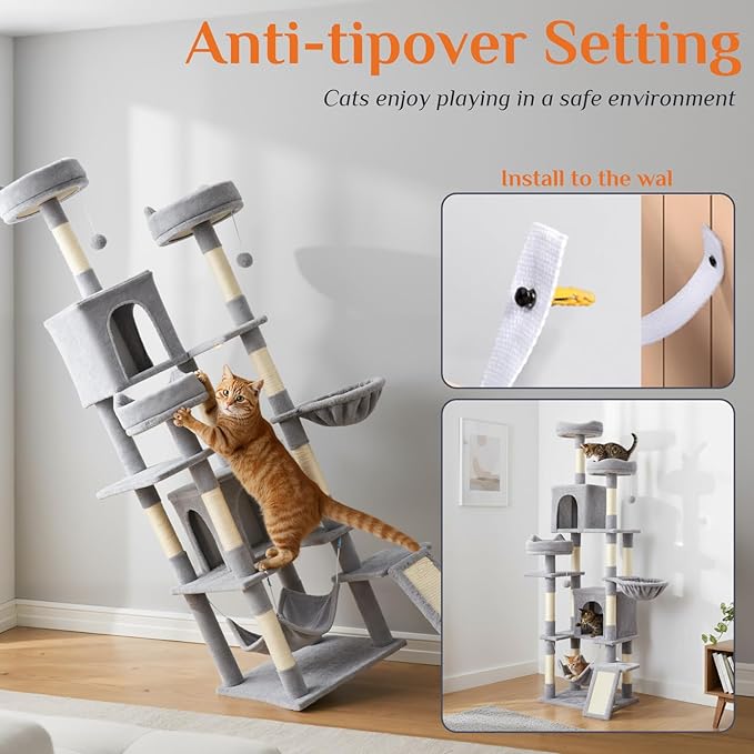 Sweetcrispy Cat Tree 75 Inch, Large Multi-Level Tall Cat Tree Tower - Image 2