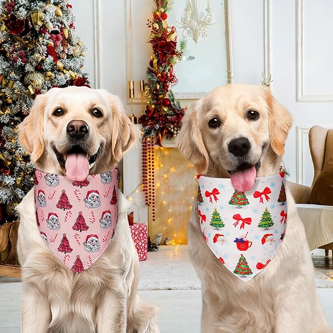 Cute Christmas Dog Bandanas XLarge 2PCS, 4 Pattern Holiday Scarf - Image 4