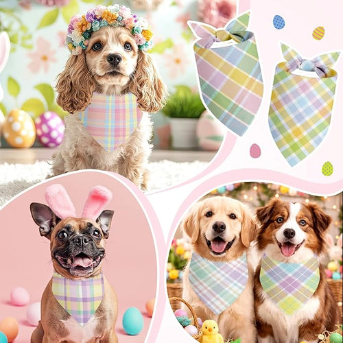 Abbylike 50 Pcs Easter Plaid Dog Bandanas Bulk Pastel Plaid Bandanas - Image 2
