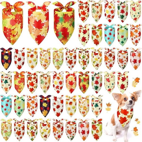Abbylike 50 Pcs Fall Thanksgiving Dog Maple Leaves Bandanas Bulk Bandanas by Abbylike