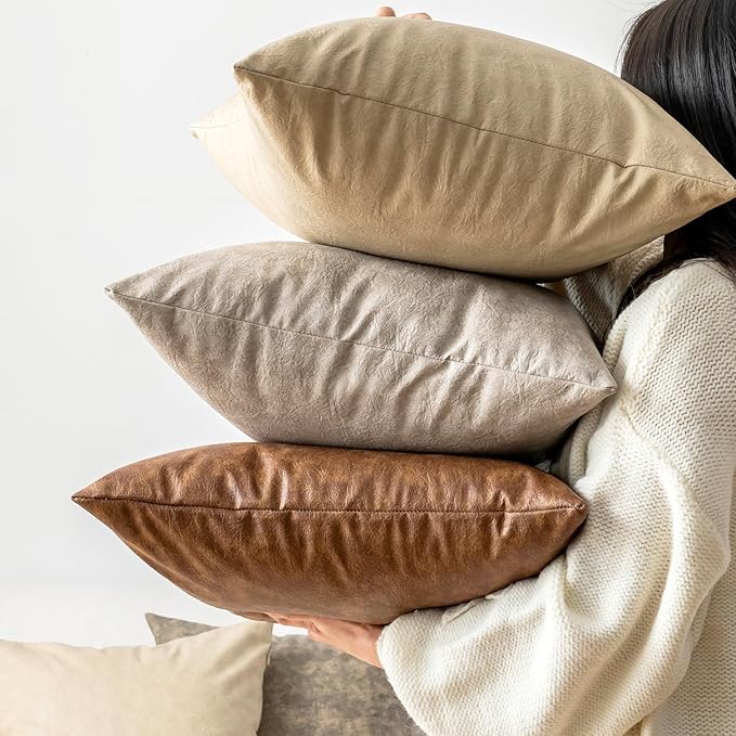 Pack of 2 Leather Throw Pillow Covers, Modern Boho Decorative Thickened - Image 7