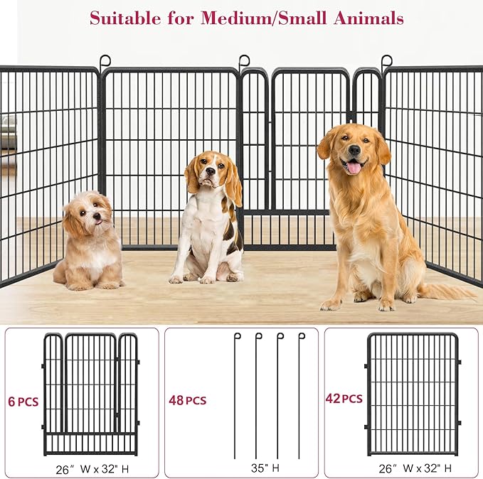 Dog Playpen Dog Fence Outdoor for Yard, 32inch 48 Panels Dog Pens Outside - Image 3