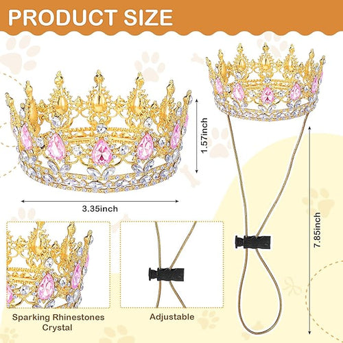 Abbylike Pet Rhinestone King Crown, Queen Crown - Image 2