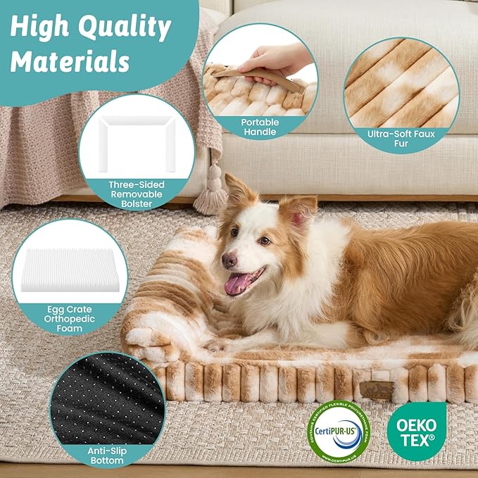 Cute Dog Bed for Large Dogs, Faux Rabbit Fur Orthopedic Foam Dog Bed - Image 5