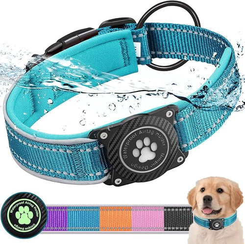 Airtag Dog Collar with Waterproof Air Tag Holder, Luminous Reflective, Soft by OKVSKO