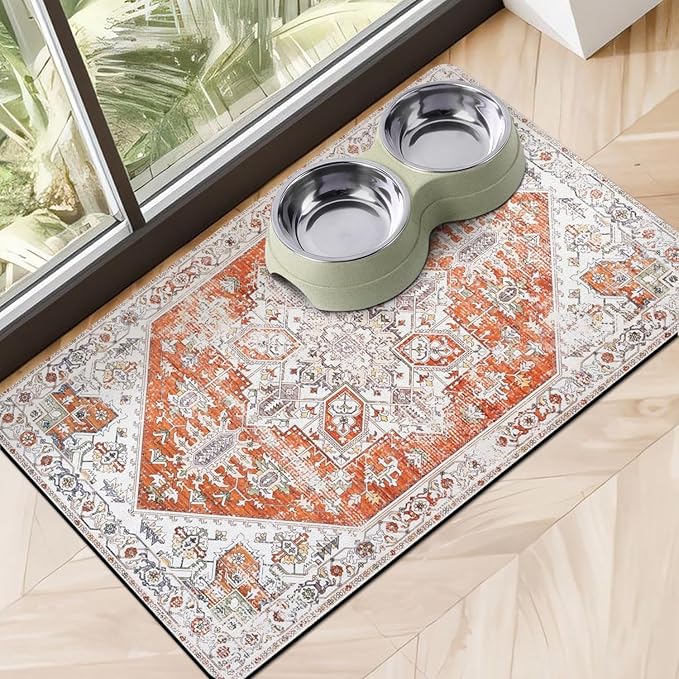 Dog Food Mats for Floors, Absorbent Quick Dry Pet Cat Food Mat, Dog Bowl Mats by Cuslnox
