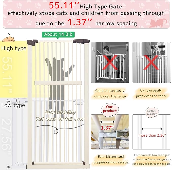 Lumizone Extra Tall Pet Gate 55.12" High Pressure Mounted 34.06"-38.38" Extra - Image 4