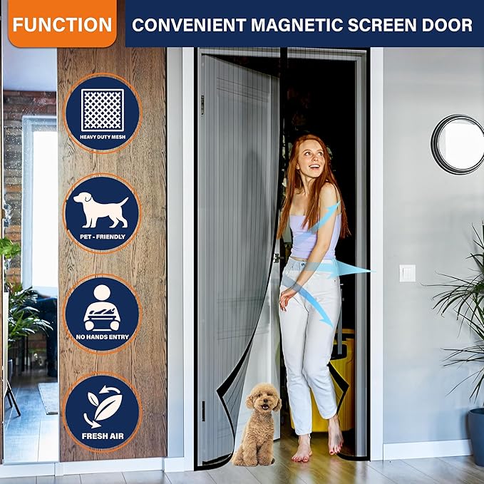 Magnetic Screen Door, Heavy Duty Door Screen Magnetic Closure Keep Bugs Out - Image 2