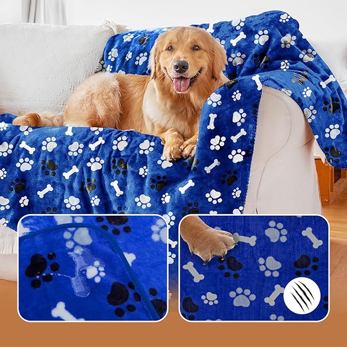 Dog Blanket Paw Bone Pattern 1 Pack 2 Super Soft Warm Flannel Sofa Cover Car - Image 2