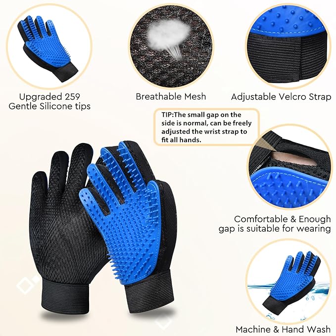 GJEASE Cat Grooming Glove Brush, Pet Hair Remover Tool, Reusable Dog Hair Fur - Image 5