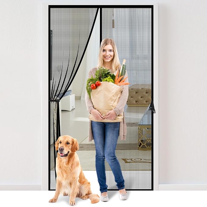 Fiberglass Magnetic Screen Door Fit Door Size 36 x 96 in- Heavy Duty Fiberglass by Iduontis
