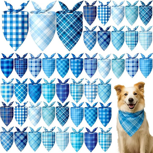 Abbylike 50 Pcs Plaid Dog Bandanas Bulk Blue Checkered Bandanas by Abbylike