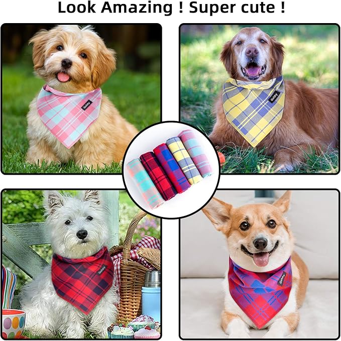 Dog Bandanas XLarge-5PCS Birthday Gift Puppy Bandana Vibrant Color Plaid - Image 6